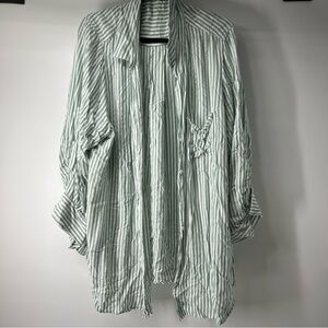 Velvet Heart Women's Green and White Striped Button Down Shirt
